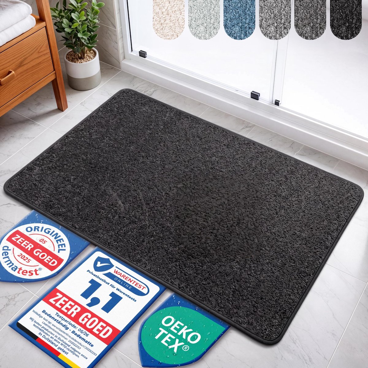 BODENSTÄNDIG® Antislip badmat - badmat zwart - ShopVlot