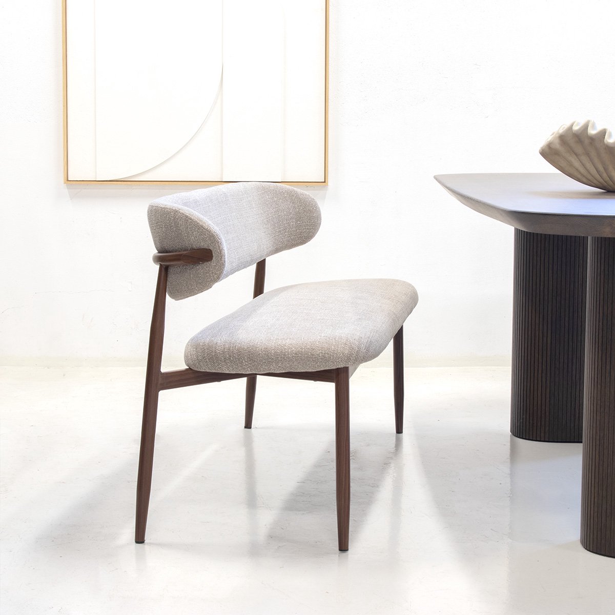 Giga Meubel Eetkamerbank Alexia - Stof - Taupe/Walnoot - 180x55x77cm