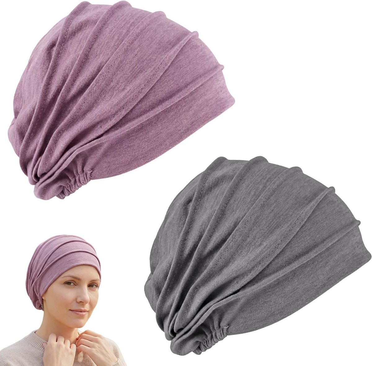 Chemomutsjes voor dames - Katoenen tulbanden - Ademend - 2 stuks in roze & paars - ShopVlot