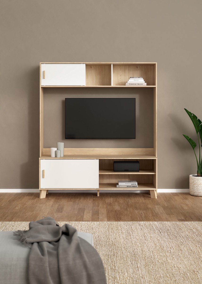 Giga Living Tv-meubel Ikast - Wit/Naturel - 160x50x180cm