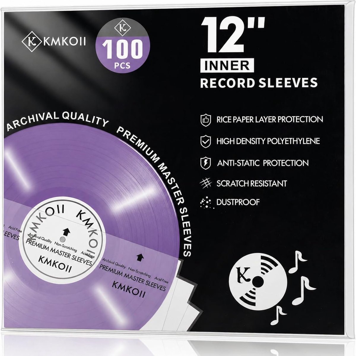 Vinyl binnenmouwen 30,5 cm - 100 x premium antistatisch - 3 lagen HDPE + 1 laag rijstpapier - bescherm je vinyl platen - ShopVlot