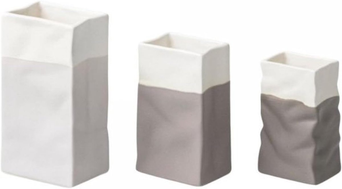 Mini-vazen set van 3 - porselein - handgemaakt in grijstinten - stijlvol accent voor bloemen - ShopVlot