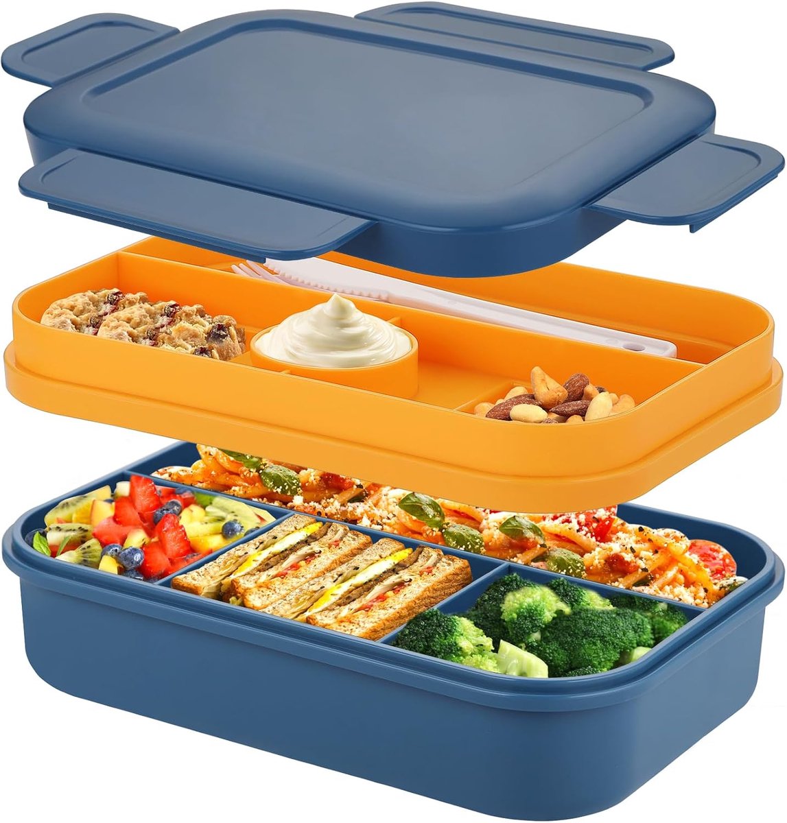 Lunchbox voor Volwassenen 2000 ml - Bento Box met Vakken en Bestek - Broodtrommel voor Werk en School - Geschikt voor Snacks en Sandwiches - Herbruikbare Maaltijdcontainer