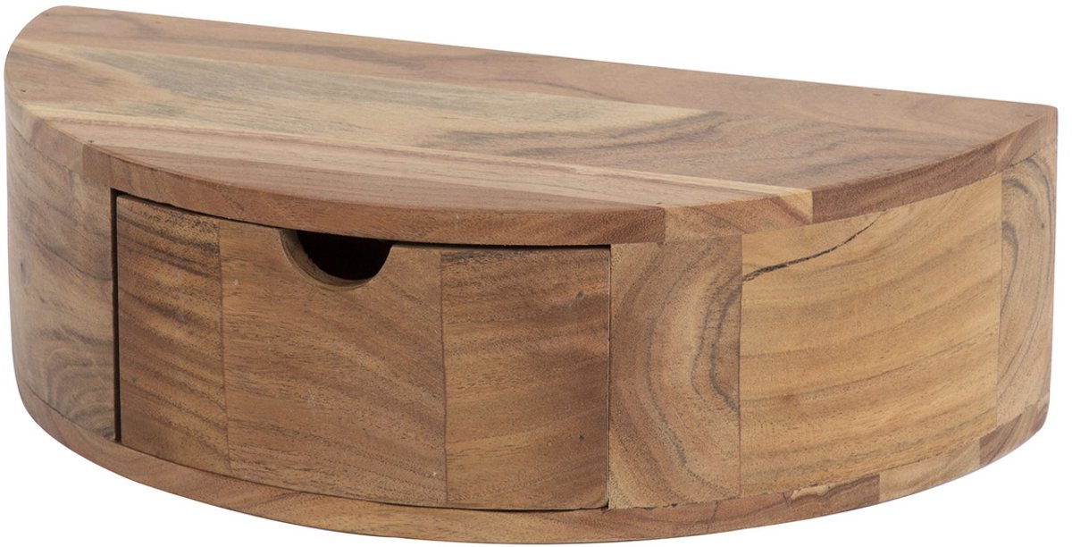 Giga Meubel Nachtkastje Curve - Naturel Acaciahout - 40x20x12cm