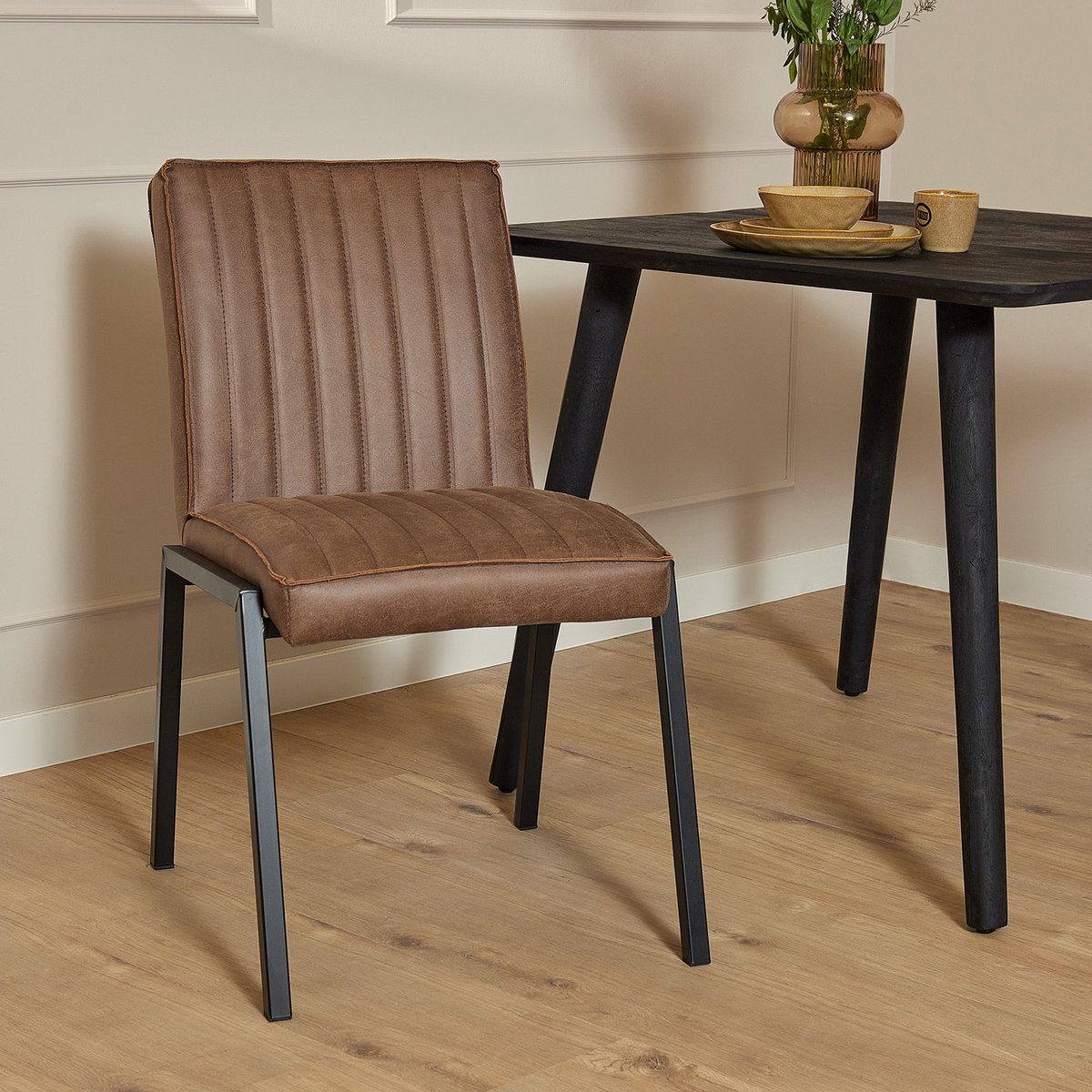 StarFurn Eetkamerstoel Tivoli - Bruin - 52x65x88cm - Set van 2