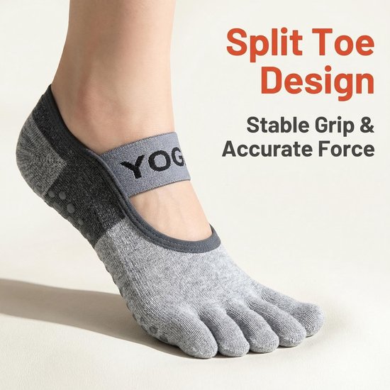 3 Paar Yogasokken - Sportsokken - Teensokken - Antislipsokken - Vloersokken - Pilates Sokken - Geschikt voor Yoga, Ballet, Dans en Barre Training - Grijs — afbeelding 5
