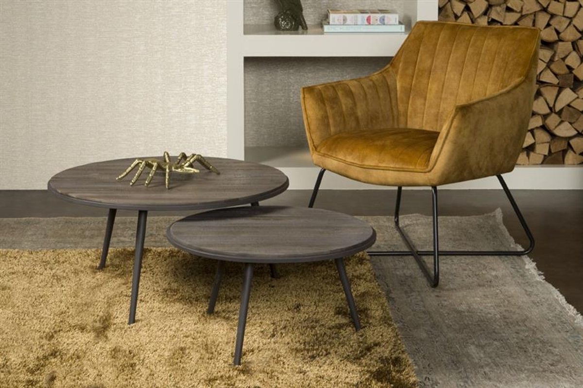 Tower Living Bijzettafel Rolo Set - Rond Bruin Hout - Ø75x40cm