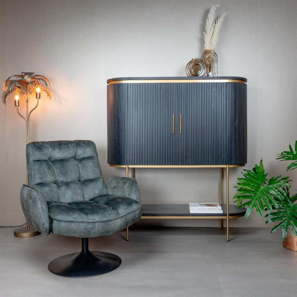 Tower Living Draaifauteuil Tropea - Donkergroen Kunststof - Met Armleuning - 87x83x95cm