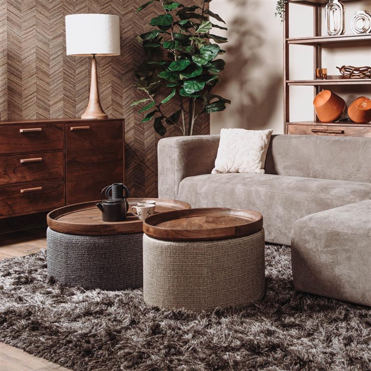 Tower Living Salontafel Ossana - Rond Bruin/Grijs Hout - Ø80x40cm