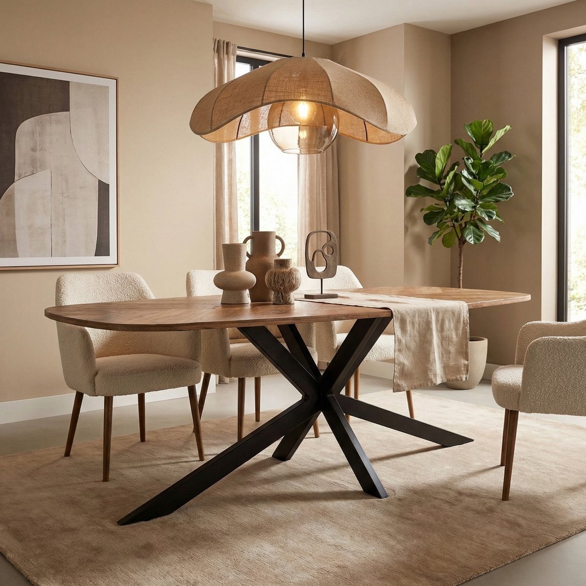 Tower Living Eettafel Silvi - Rechthoek Naturel/Zwart Hout - 240x110x78cm