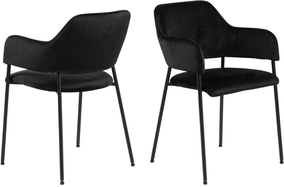 Giga Living Eetkamerstoel Loes - Zwart Stof - Zithoogte 48,5cm - Set van 2