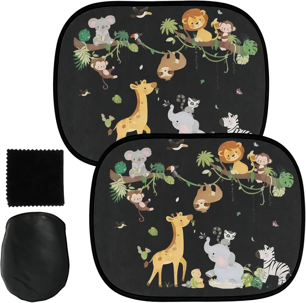 Zonwering auto baby 45 x 36,5 cm - mesh-weefsel - schattige dieren - 98% UV-bescherming - ShopVlot