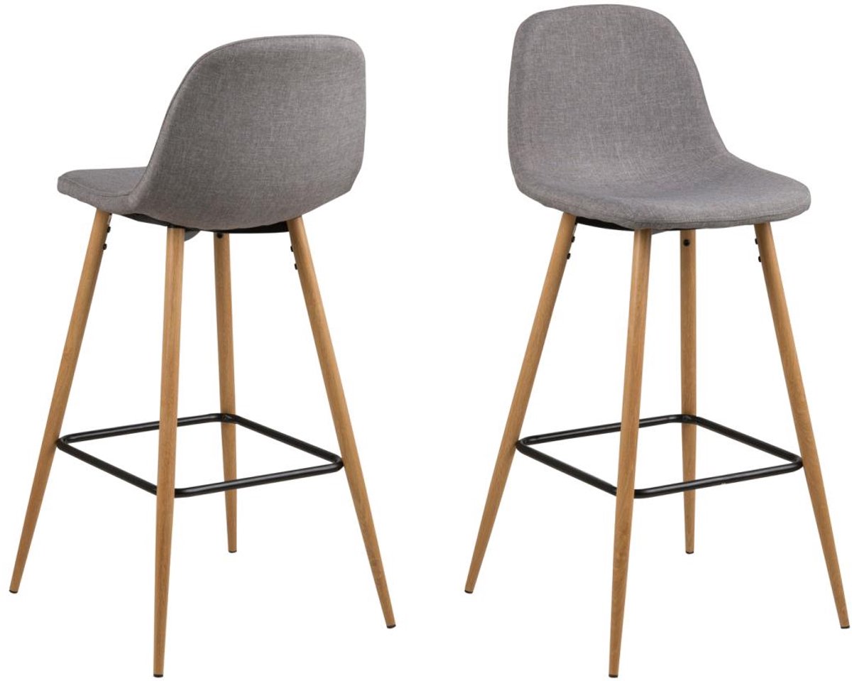 Giga Living Barkruk Willy - Lichtgrijs/Naturel - Zithoogte 75cm - Set van 2