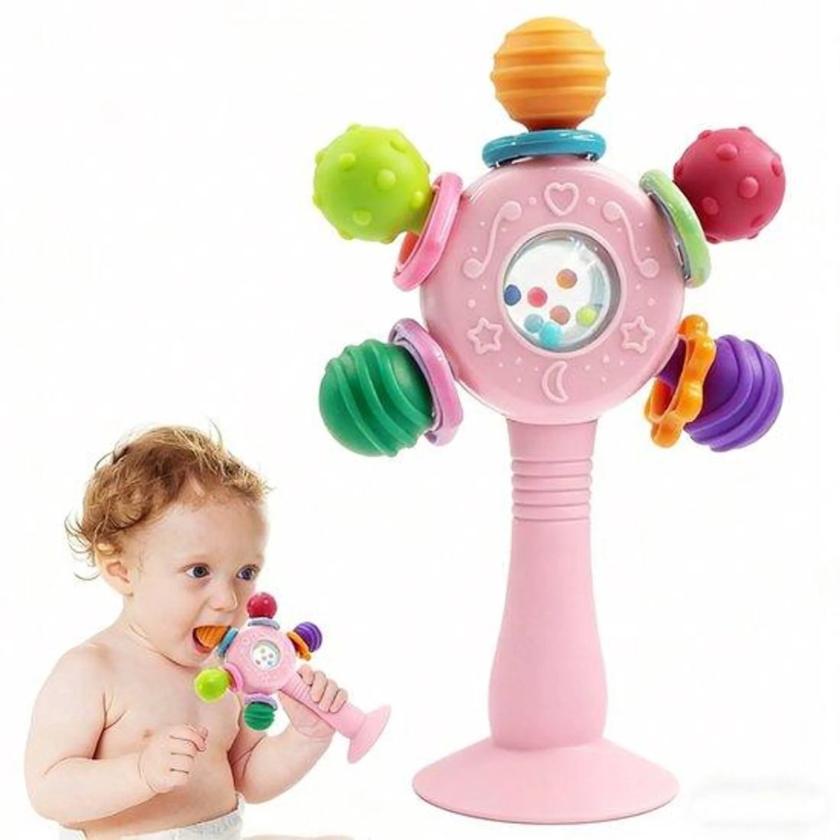 Casalora Baby Zuignap Speelgoed – Bijtspeeltje & Rammelaar – Geschikt vanaf 3 Maanden – Interactief Educatief Babyspeelgoed – Roze