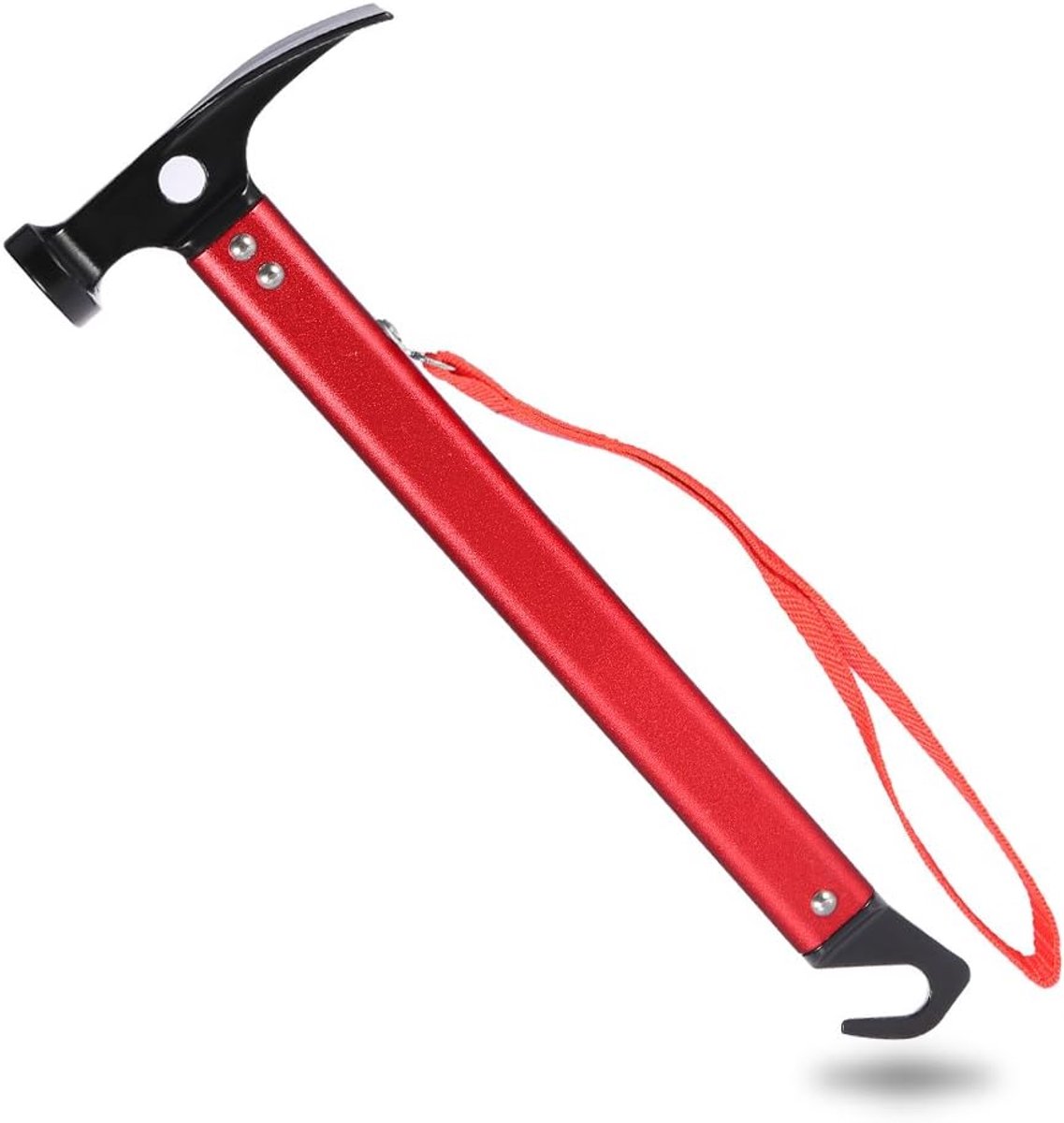 Campinghamer - Multifunctionele campinghamer - Tenthamer - Hamer - Aluminium tentharinghamer - Haringtrekker - Campinggereedschap - Voor kamperen/wandelen/bergbeklimmen - Rood