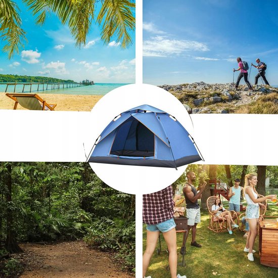 Kampeertent - Automatische Tent - 3-4 Persoons Tent - Campingtent - 200x200x130 cm - UV-Bescherming & Vochtisolatie - Snel Opzetten - Dubbele Deuren & Ventilatie - met Gaas - Muggenvrij - Voor Park & Strand & Tuin — afbeelding 2