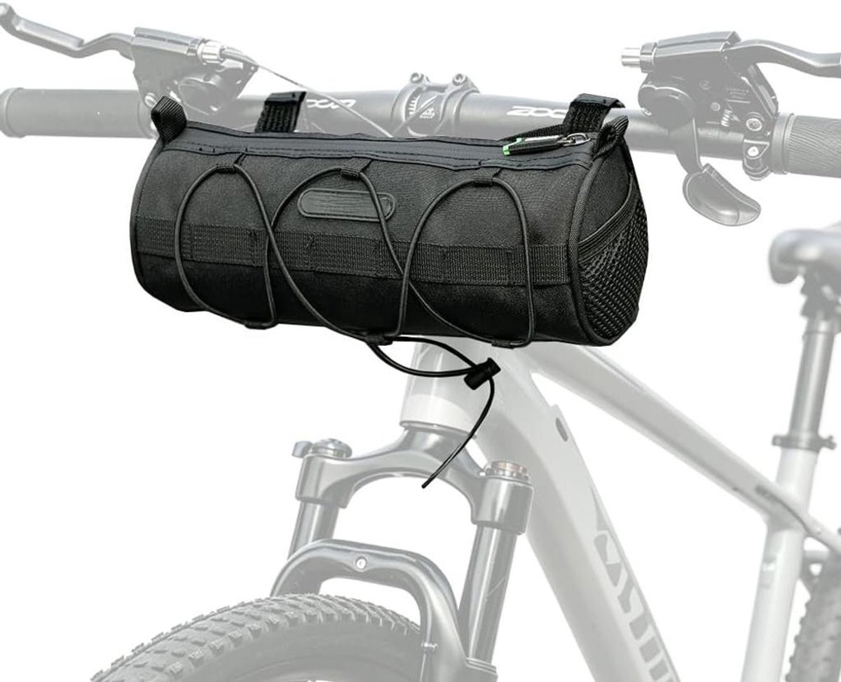 KZQ Stuurtas fiets - Waterdichte top tube tas met schouderriem, elastisch koord en zijvak - Voor racefiets, mountainbike, woon-werk en reizen - Zwart "