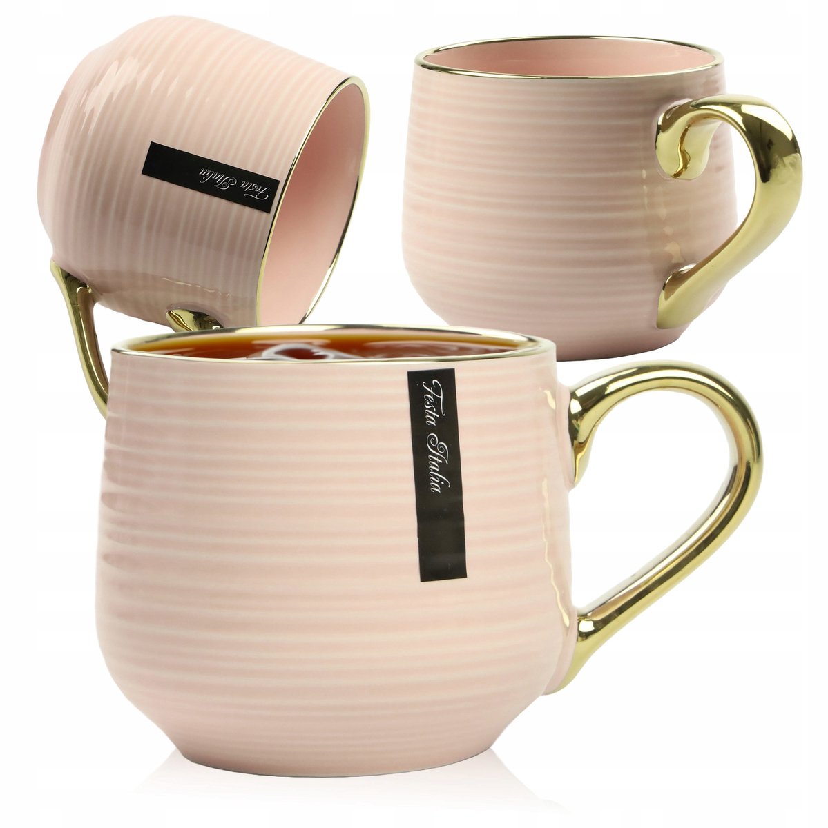 Porseleinen Mok Roze met Gouden Oor - 400ml