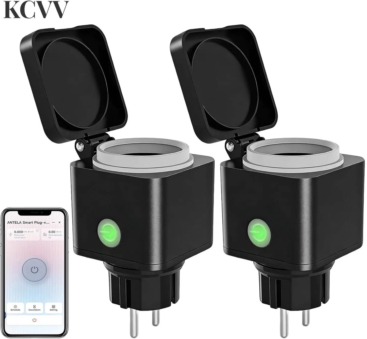 Timer stopcontact-timer stopcontact buiten-timer stopcontact wifi-Slimme stekker voor buiten - Stroomverbruikmeting 16A - Timer met wifi-bediening - 2,4 GHz - 5,7 x 6,5 cm