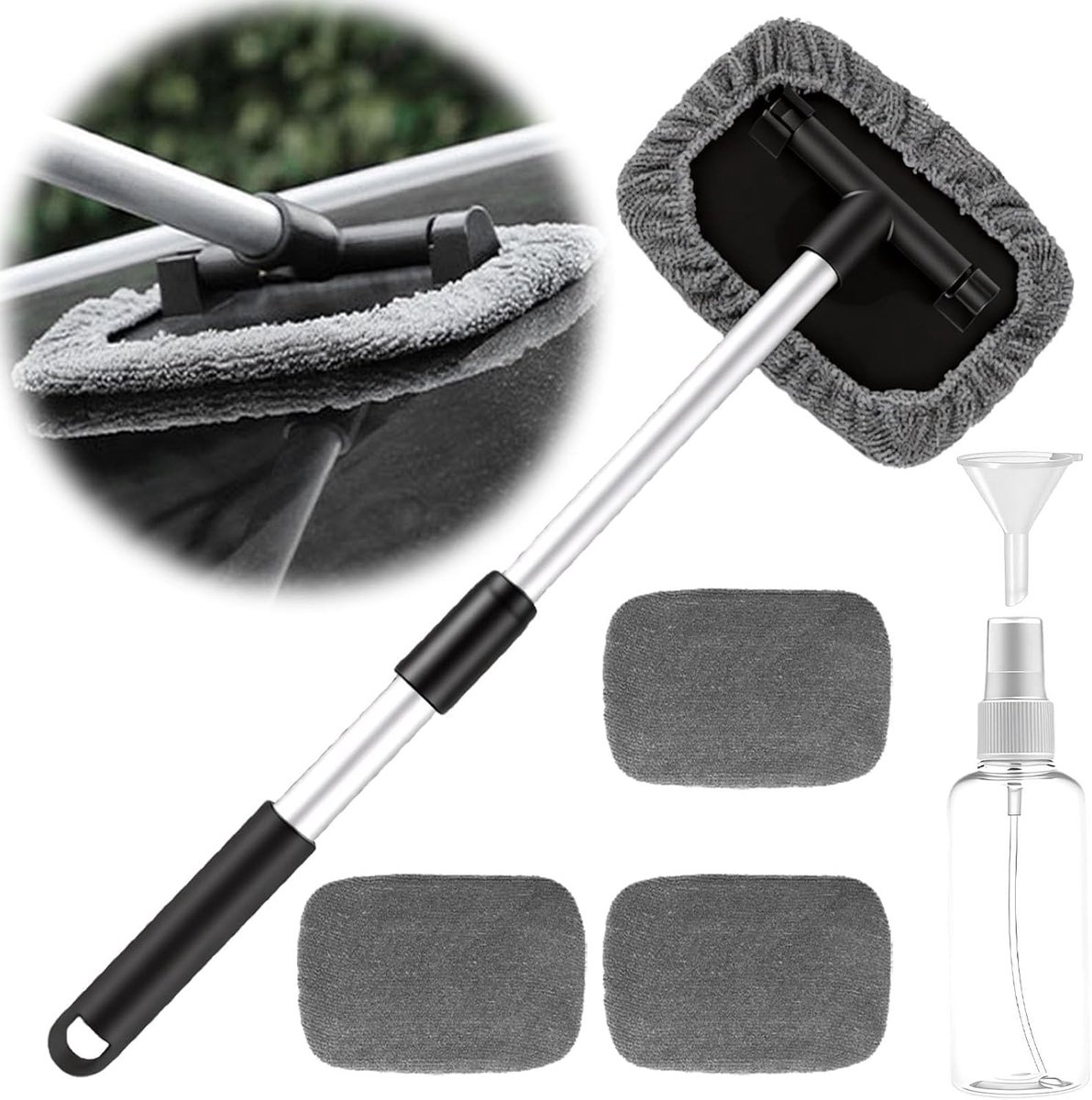 Ruitenreiniger - Aluminium - Uittrekbaar van 27 tot 45 cm - Met Microfiber Covers - Voor Auto's en SUV's