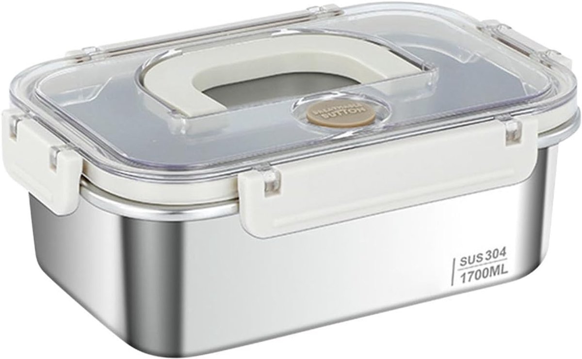 Opbergdoos - RVS Voedselopslagcontainer met Handvat - Luchtdicht en Lekvrij Deksel - Geschikt voor Magnetron Oven en Vriezer - Vaatwasserbestendig - Inhoud 1700 ml - 1 Stuk - Zilver