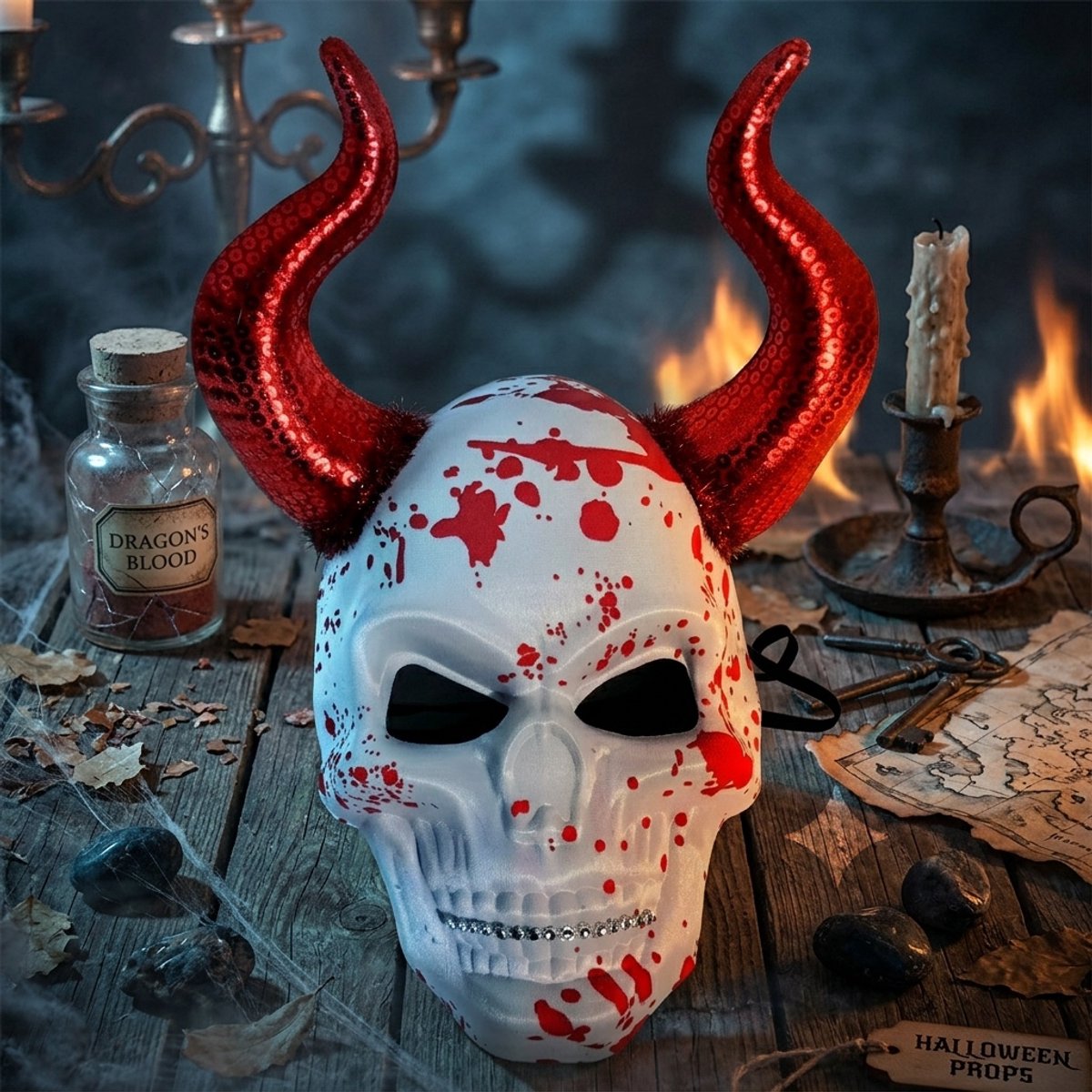 Halloween-schedelmasker – Ghost Face-cosplay-accessoire – Horrormasker – Halloweenmasker – Demonenmasker – Geschikt voor Halloweenfeesten