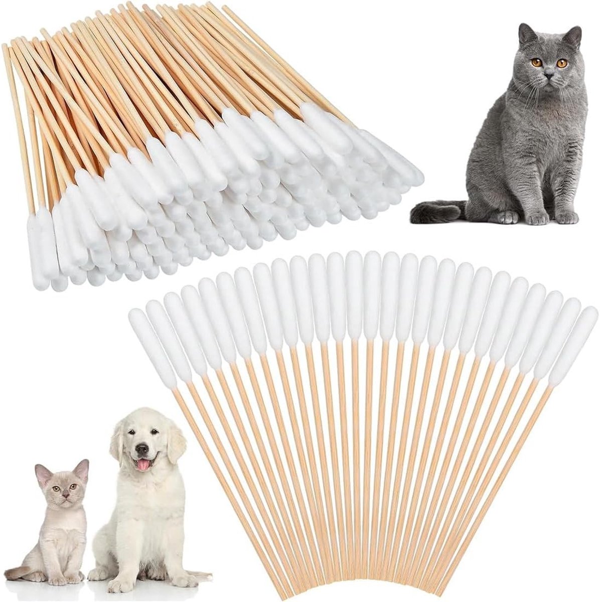 Honden Wattenstaafjes - Wit - 12 cm en 15 cm - Katoenen Punt met Bamboestok - Voor Oor- en Oogverzorging
