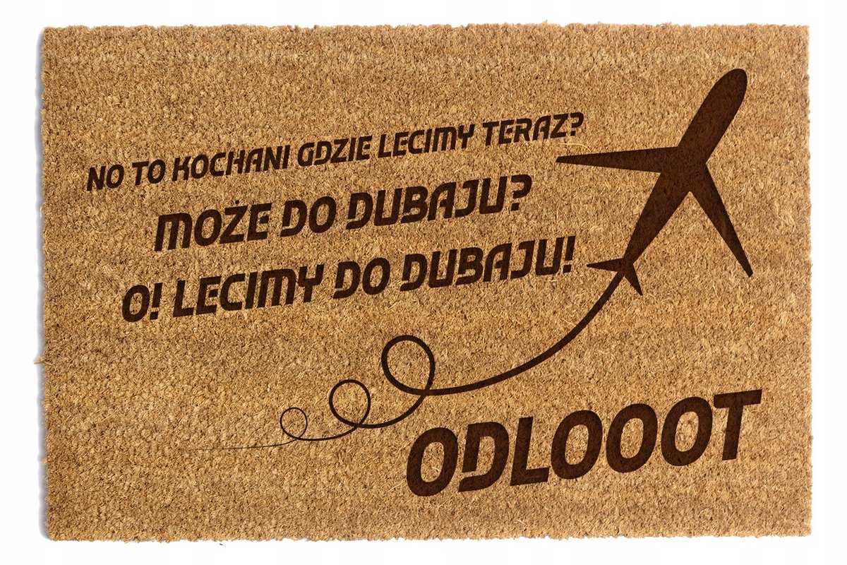 Merkloze kokosvezel deurmat 60x90cm - "Laten we naar Dubai vliegen!"