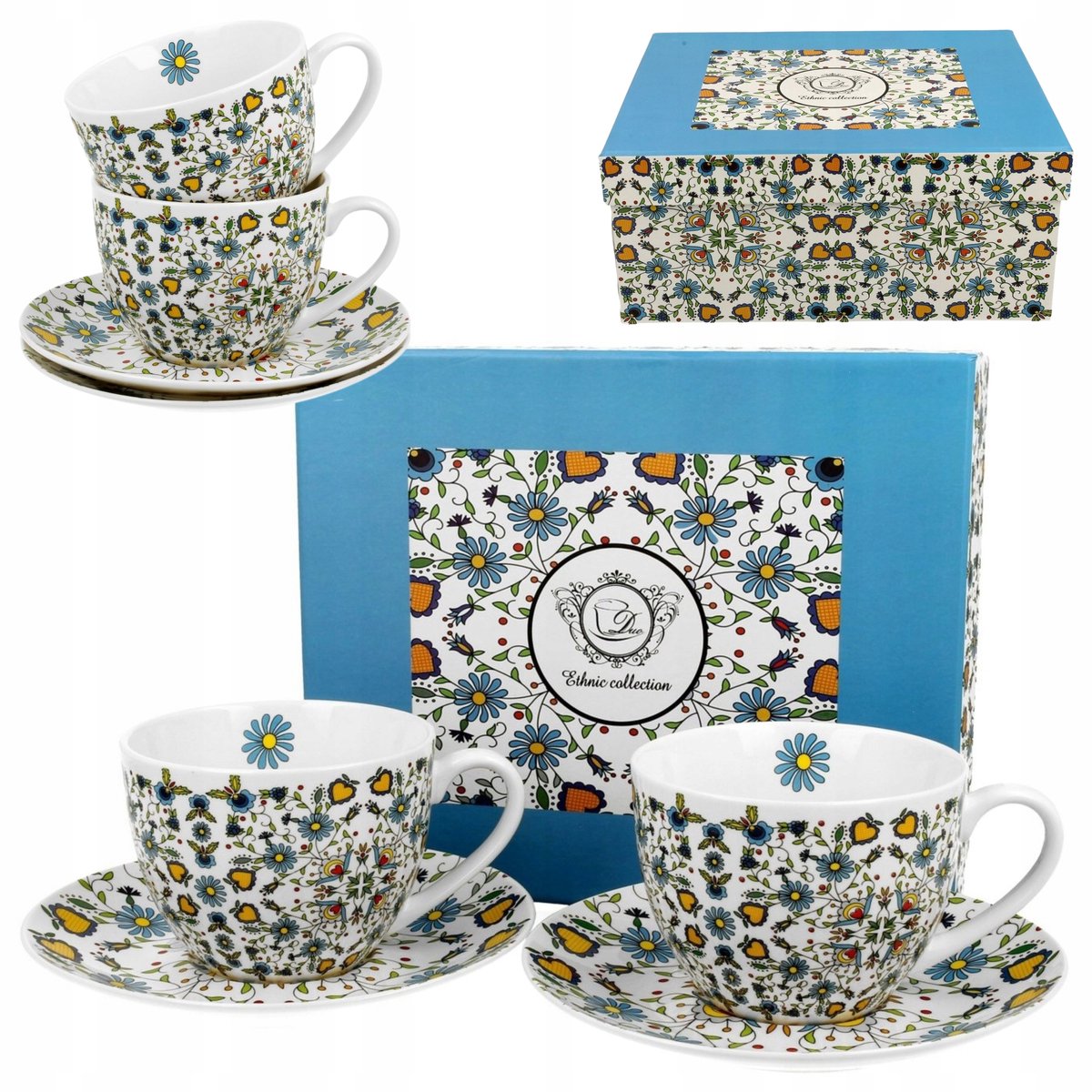 Porseleinen Kopjes met Schotels (2 stuks, 250ml) - Elegante Cadeau
