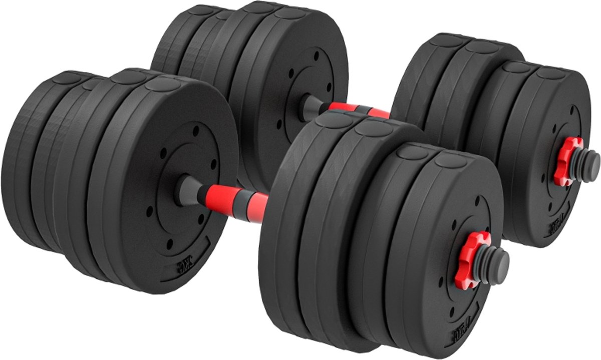 Verstelbare Halter Set 30 kg Zwart 2-in-1 Dumbbell en Barbell met Verbindingsstang 12 HDPE Gewichten voor Thuisfitness