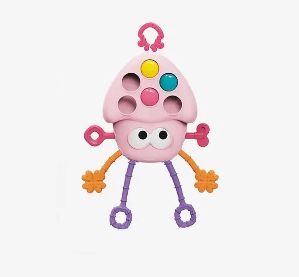Casalora – Sensorisch Speelgoed Baby – Montessori Baby-bijtspeeltje in Octopus Vorm – Pull String & Pop It Fidget Speelgoed – Educatief Speelgoed – Baby badspeelgoed – 6–18 Maanden – Roze