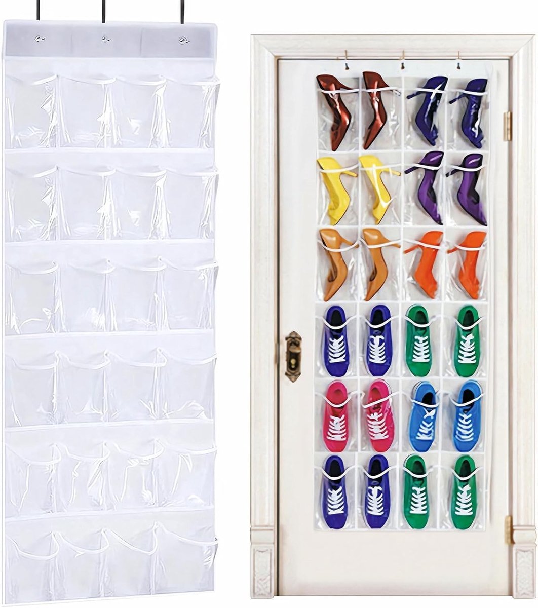 Schoenenrek deur - Transparant - 24 zakken 18x11 cm - Opvouwbare Mesh Organizer met Haken - Voor Schoenen en Accessoires
