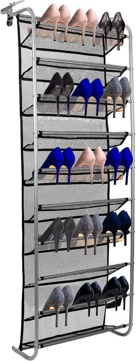 Schoenenrek deur - Grijs - 54 x 19 x 150 cm - Metalen Hangend Organizersysteem - Voor Kleine Ruimtes