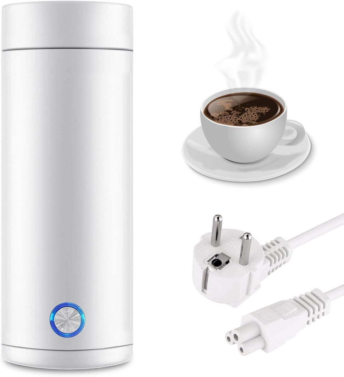 Lexium Store Reiswaterkoker Wit 400 ml Roestvrijstalen Mini Elektrische Koker Voor Reizen en Kantoor
