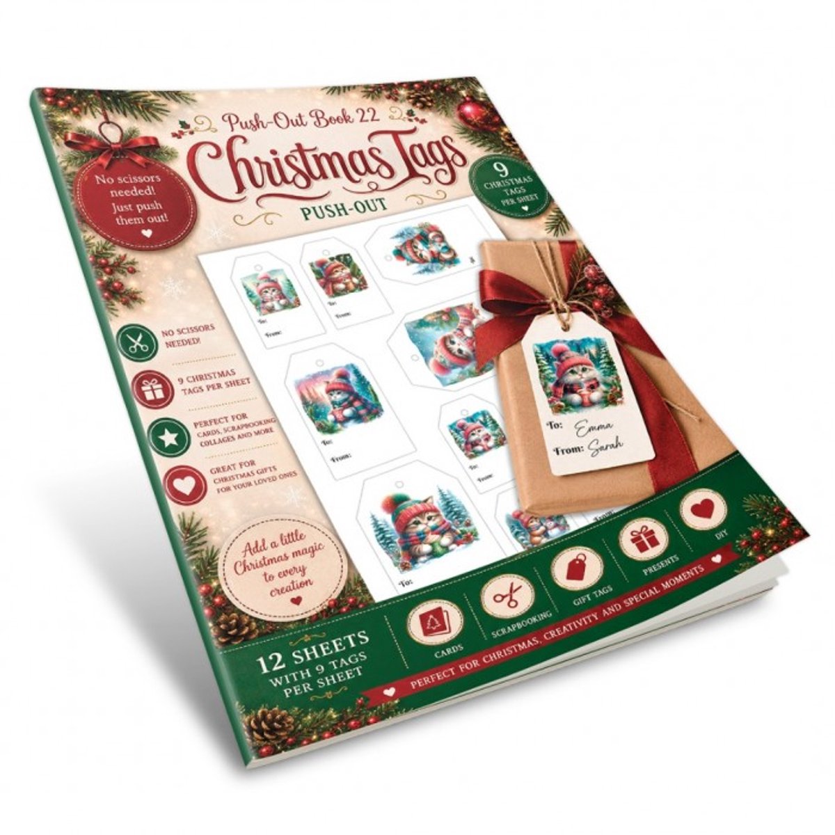 Push-Out Book 22- Tags Collection - 12 vellen met prachtige kerstlabels - Gratis verzonden - BBPOS10022