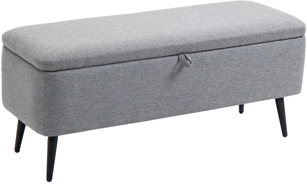 Gudalio Opbergbank - Hal Bankje - Klepbank - Kistbank - Opbergkist - Modern - Stof - Metalen Poten - 101x38,5x44,5 cm - Grijs