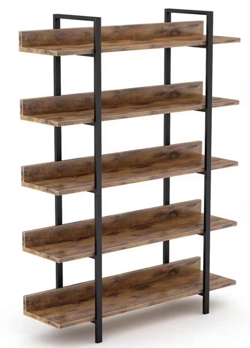 Mura Boekenkast - Stellingkast - Opbergkast - Wandrek - Opbergrek - Boekenrek - Hout panelen - Metaal Frame - 5 Planken - Bruin
