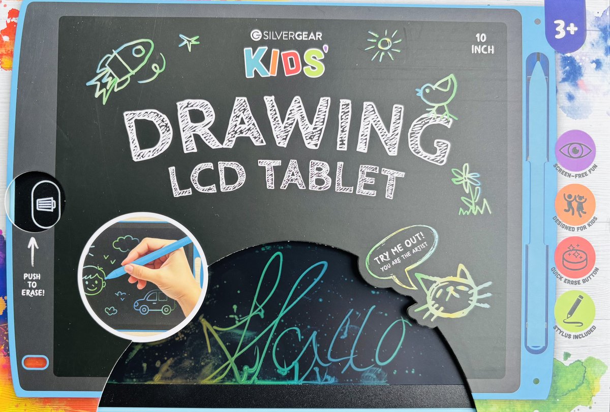 Silvergear LCD Tekentablet Kinderen 10 Inch – Tekenbord voor Kinderen vanaf 3 Jaar – ''Blauw'' - Schermvrij Plezier met Wisknop & Tekenpotlood