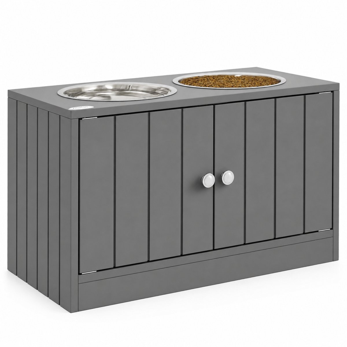 Sello! verhoogde voerbak hond – dubbele rvs bakken – opbergruimte – schouderhoogte tussen 55 en 65cm - L60 × B30 × H35,5 cm