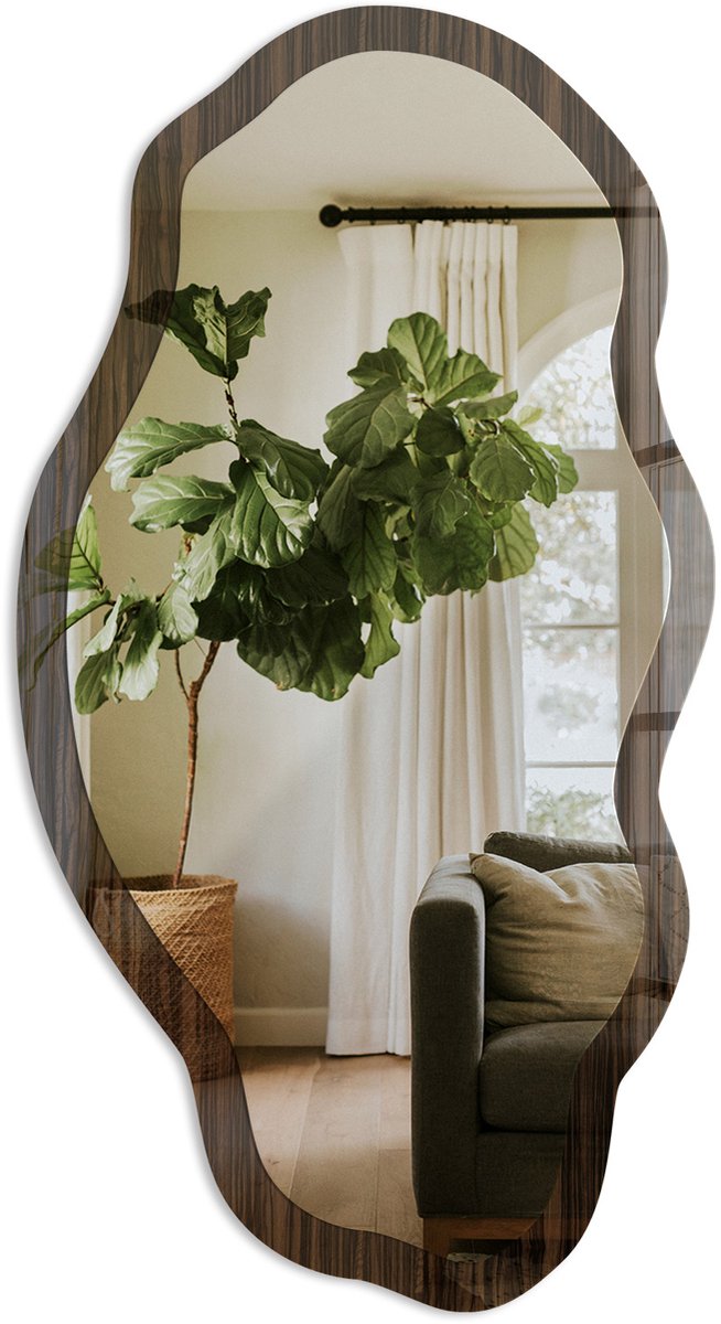 TULUP Houten Constructie Spiegel - Bruin Stijlvolle Wandspiegel - Organische Spiegel - Woonkamer - Rustiek - 45x90 cm - Totale afmeting 52x97 cm Patroon Houten Structuur, Bruin