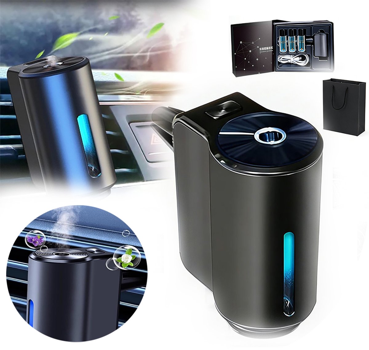 Auto-Olieverspreider Voor Etherische Oliën, Oplaadbare Aromadiffuser, Luchtverfrisser, 3 Instelbare Niveaus Van De Intelligente Autodiffuser.