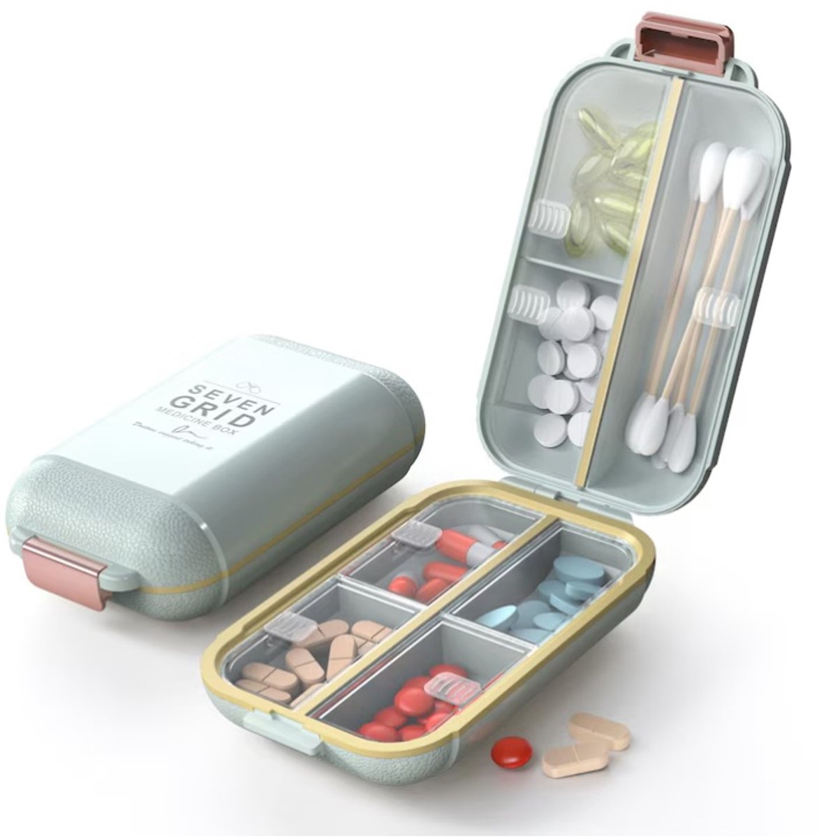 casalora Pillendoos met 7 Vakken – BPA-vrije Medicijndoos met Vochtbestendige Afdichting – Voor Medicijnen, Vitamines en Supplementen – Lichtgroen
