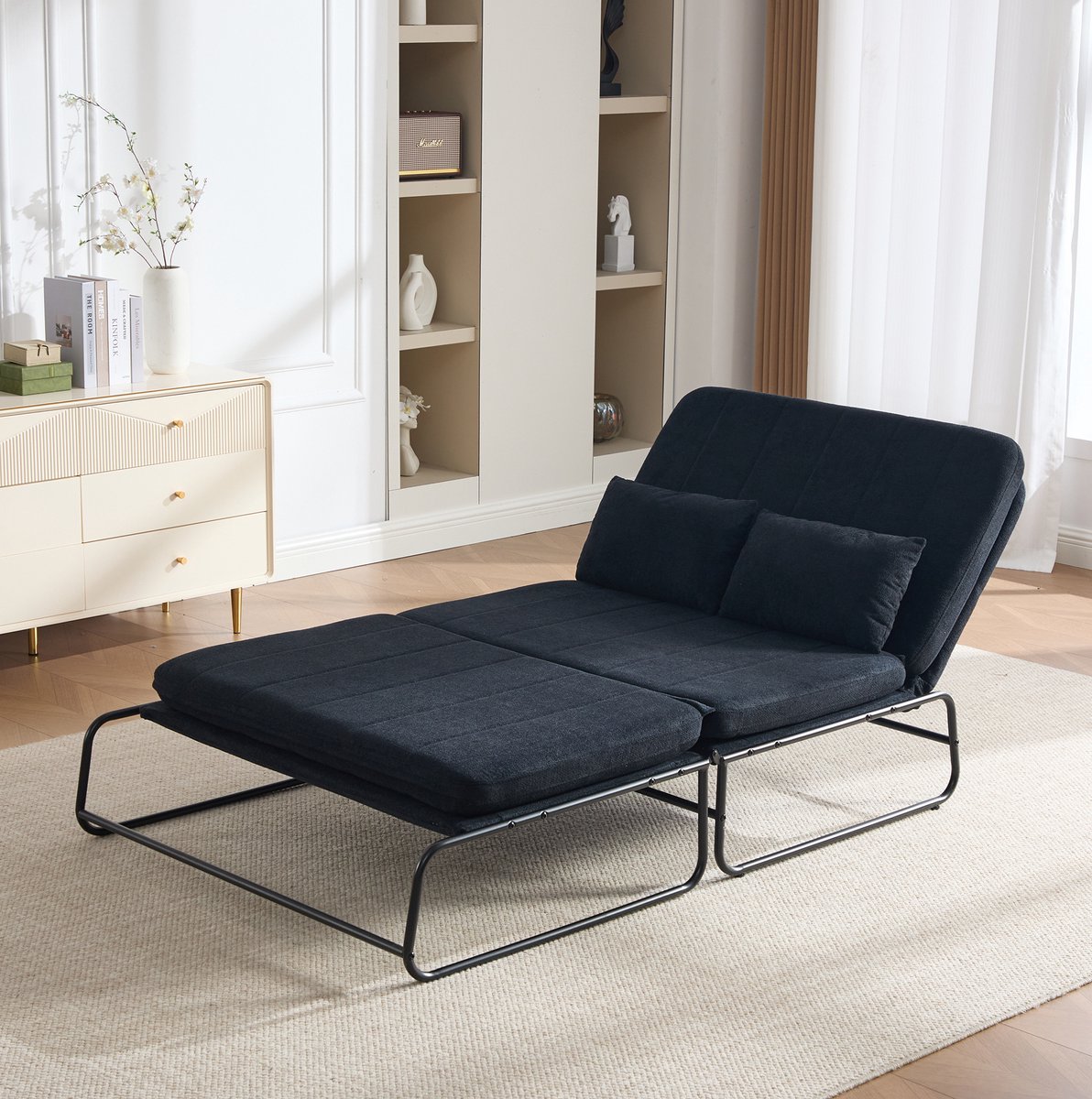 STILVORA Slaapbank 2 Persoons 104 Cm - Opklapbaar Met Bedfunctie En Opbergtas - Voor Woonkamer, Kantoor En Logeerkamer - Chenille Zwart