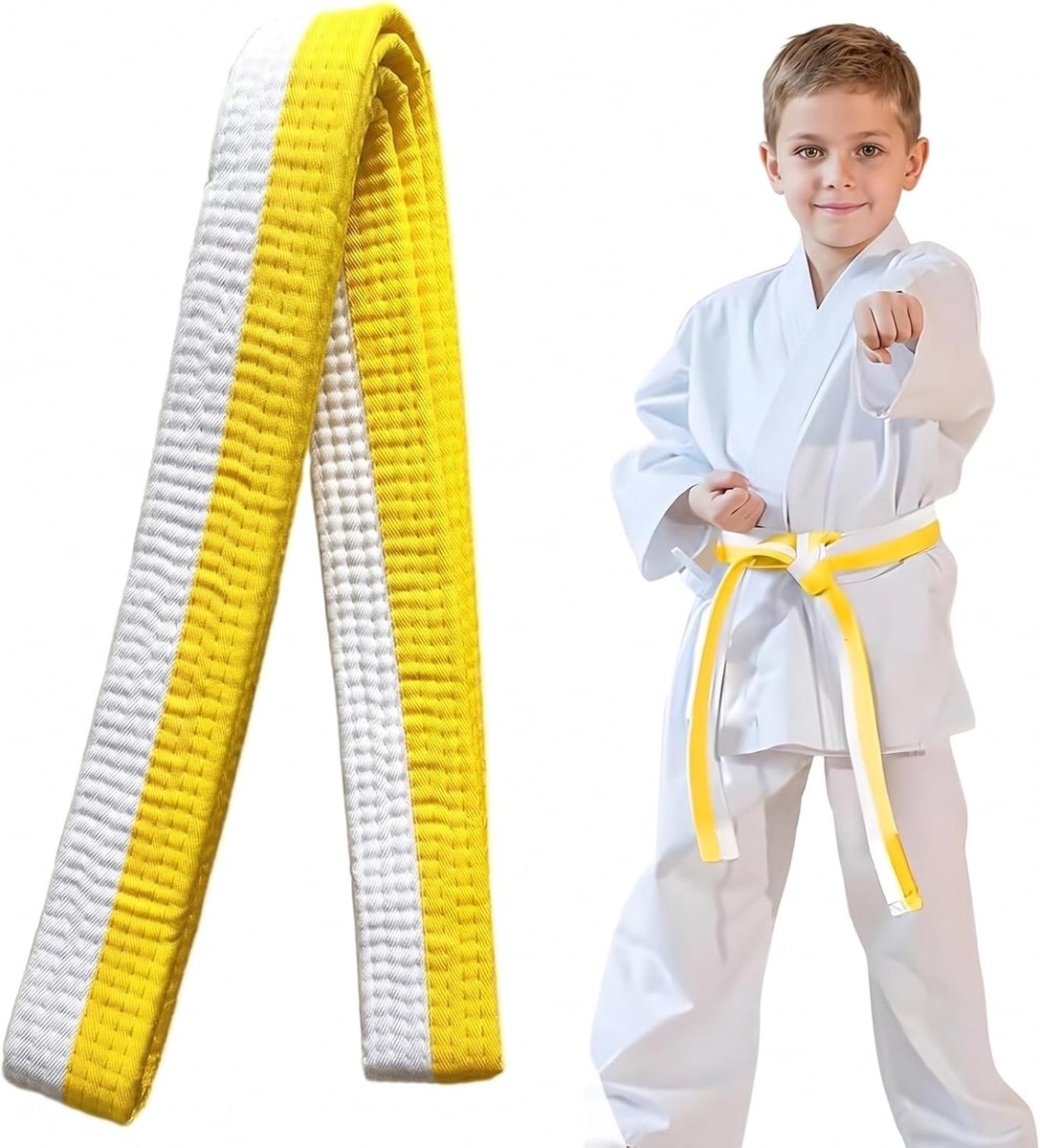 Taekwondo Belt White Yellow 63 in Kids Martial Arts Belt for Karate Judo Jiu Jitsu Aikido Rugged Cotton Belt for - ShopVlot
