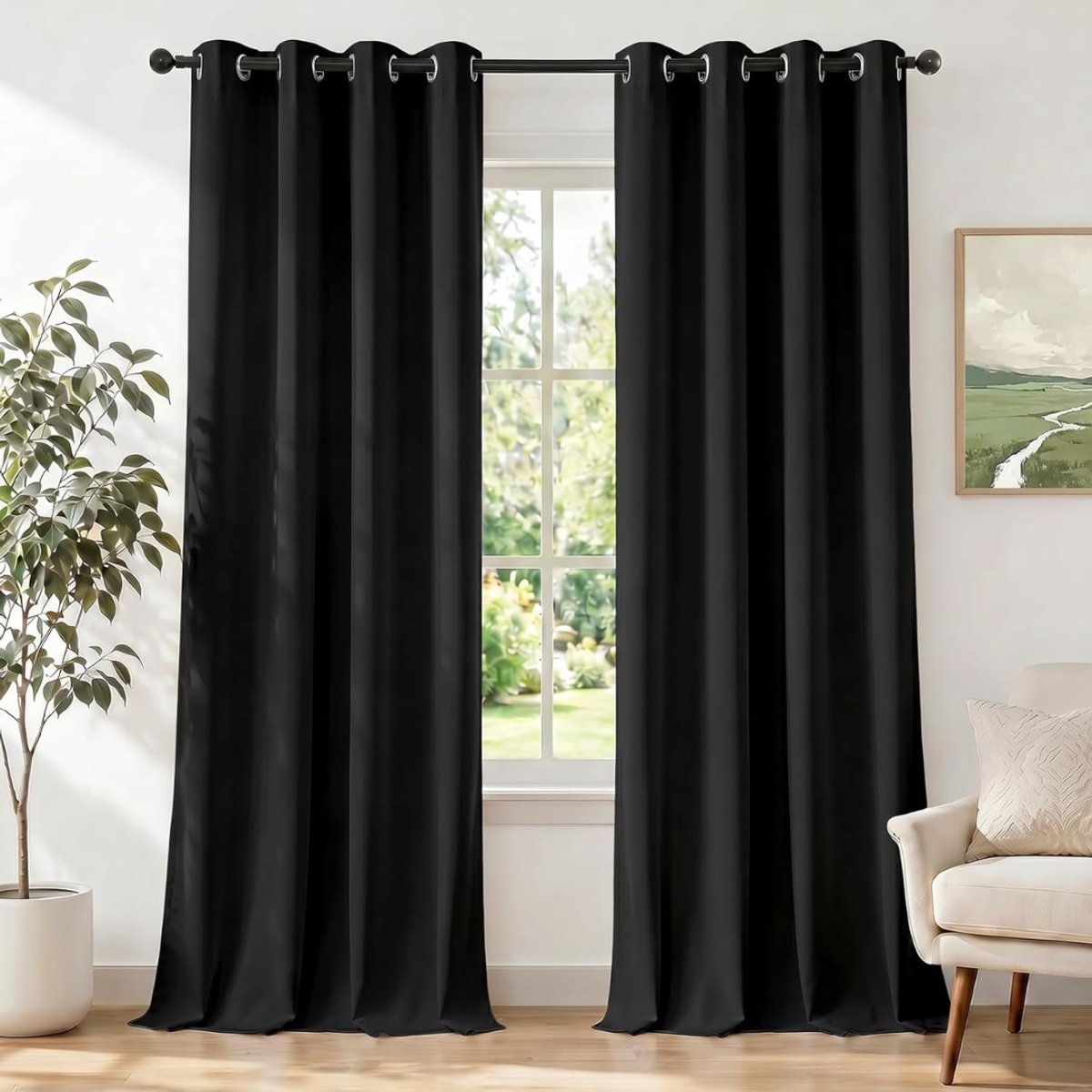 ZRNS® Verduisterend Gordijn Kant en Klaar met Ringen - Ondoorzichtig - 140 x 175 cm - Zwart