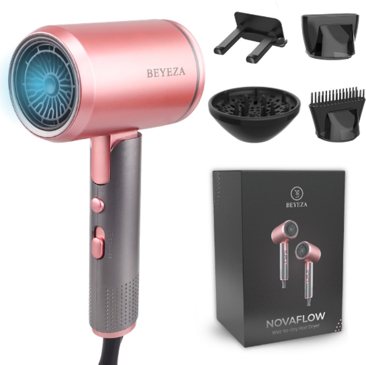 Beyeza Föhn met diffuser - Krullen - Haardroger met Borstel - Beyeza - €42,95
