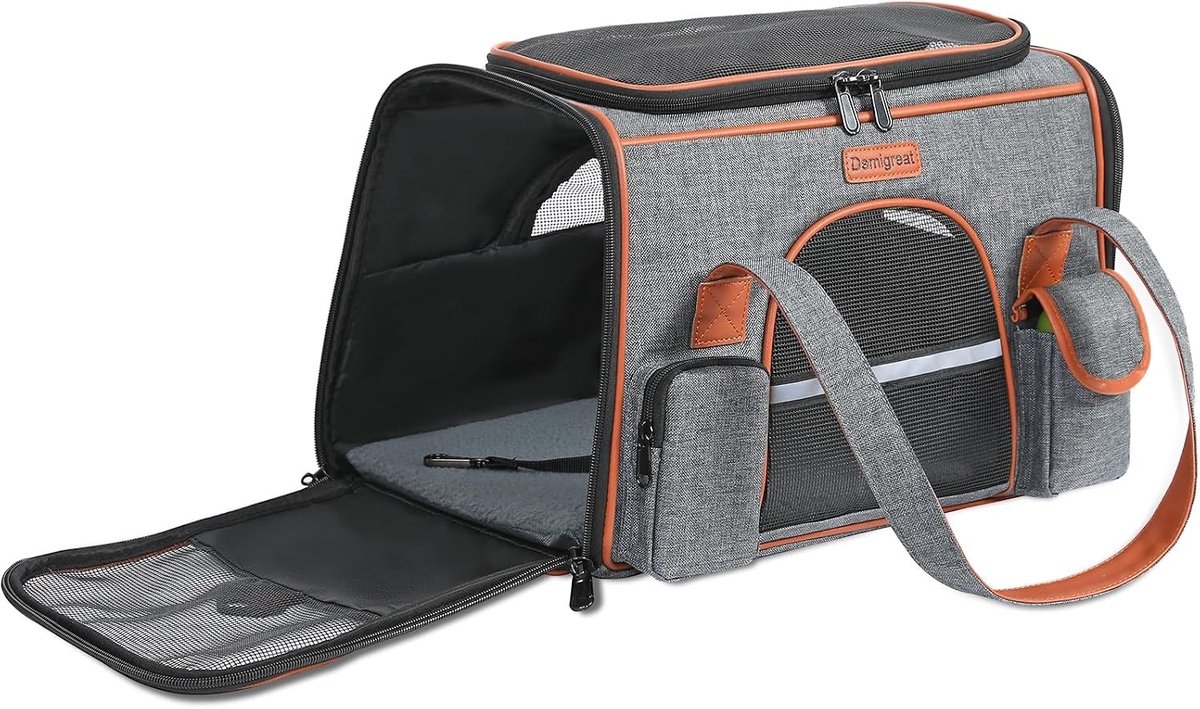 Opvouwbare Transporttas - Donkergrijs - 50 x 28 x 30 cm - Ademend en Veilig Ontwerp - Voor Katten en Honden tot 8 kg