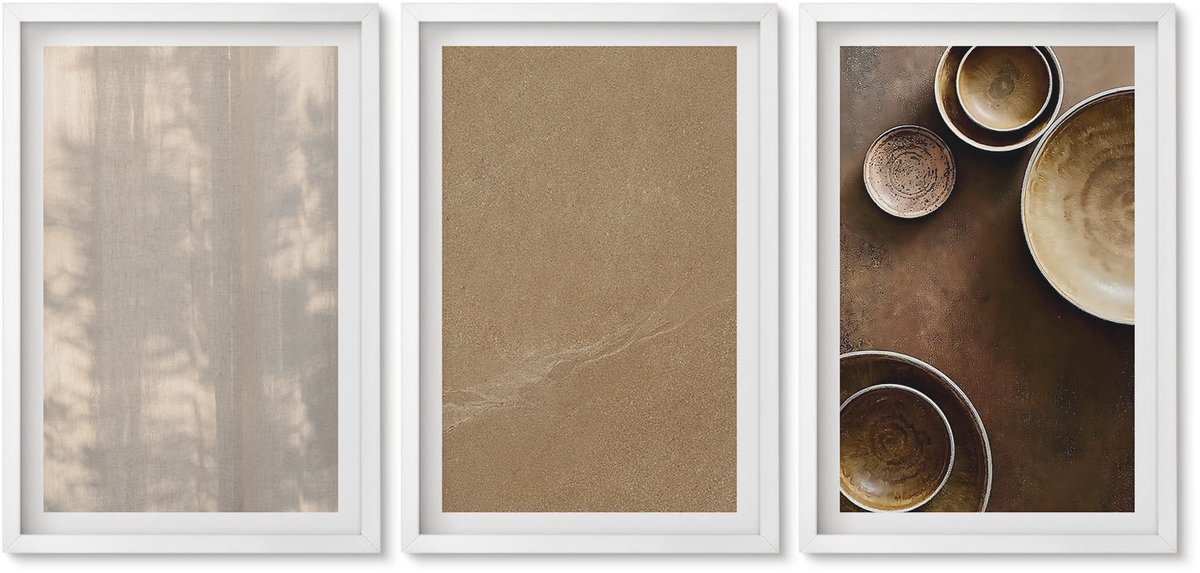 Wallfluent 3-Delige Schilderij Set - Structuren En Texturen In Een Minimalistische Stijl - 40 x 60 - Wanddecoratie - Schilderijen Set - Kantoor - Interieur Decoratie