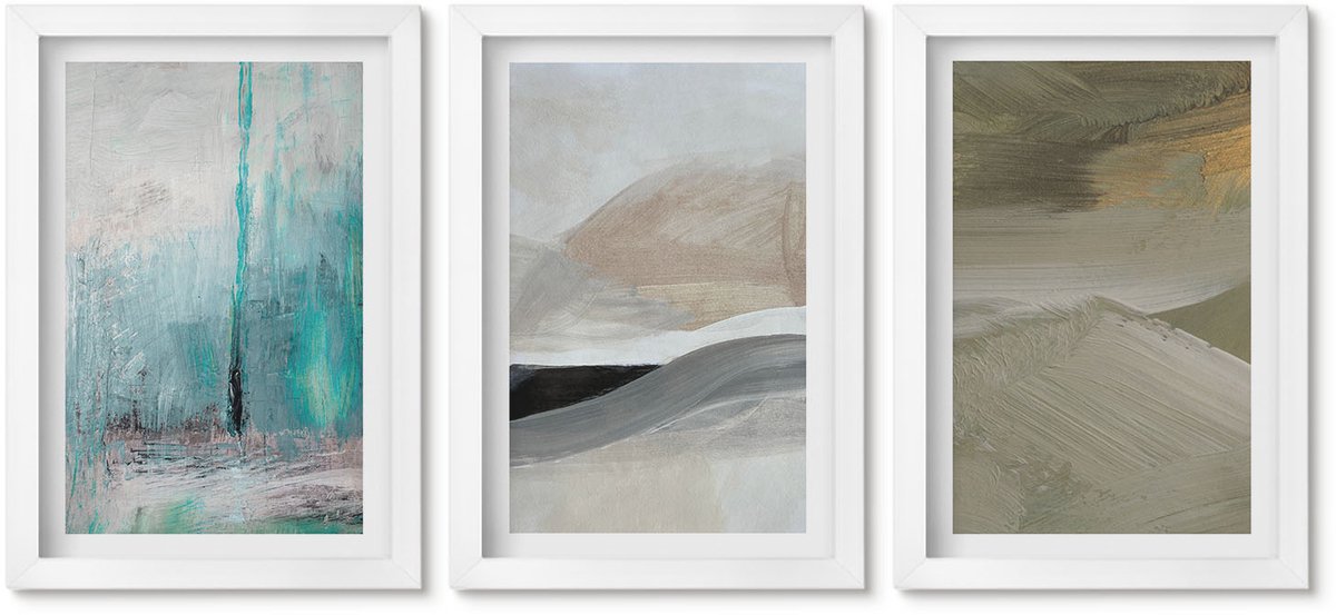Wallfluent 3-Delige Schilderij Set - Geschilderde Abstracte Minimalistische Decoraties - 20 x 30 - Muurdecoratie - Schilderijen Set - Woonkamer