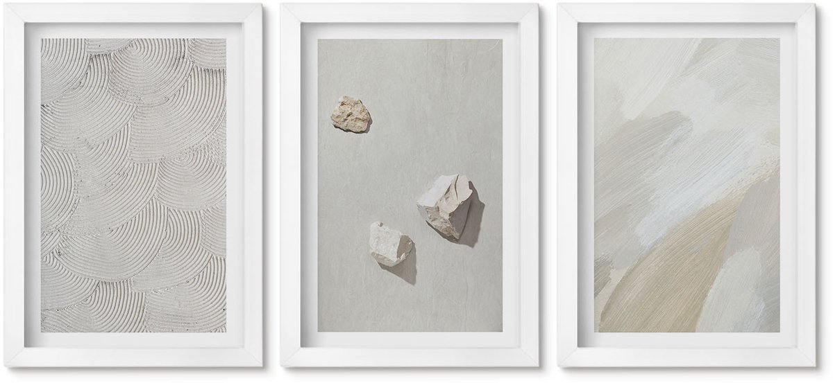 Wallfluent 3-Delige Schilderij Set - Zandstenen En Moderne Verftexturen - 20 x 30 - Decoratieve Schilderijen - Wanddecoratie - Hal - Muurdecoratie